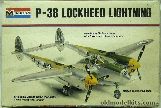 Monogram 1/48 Lockheed P-38L / P-38M 2 Seat Night Fighter / P-38J / F-5 Lightning - White Box Issue, 6848 plastic model kit